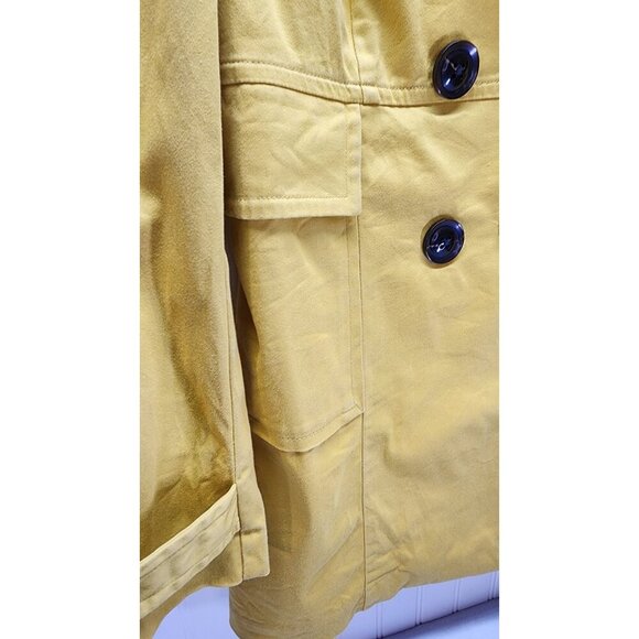 Yellow Double-Breasted Womens Trench Coat With Black Buttons & Pockets - Picture 4 of 16